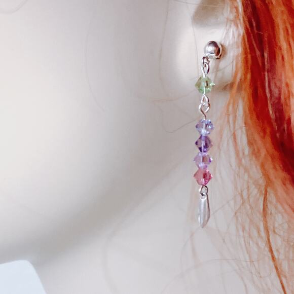 VTG Artisan Sterling Silver Swarovski Colorful Crystal Dangle Earrings Handmade - Picture 3 of 13